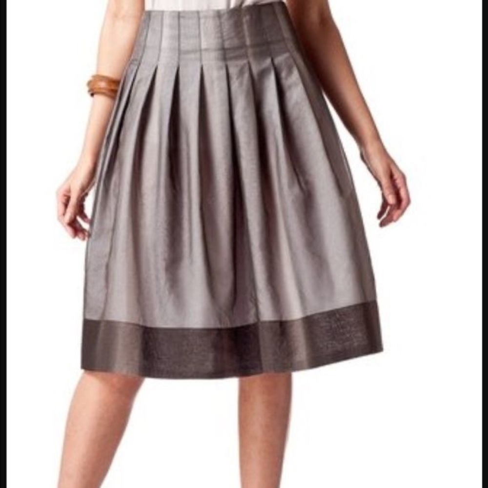 Coldwater Creek Printed Tuck Skirt,  Size L 14-16 Olive-Brown, Side Zip, USA NWT
